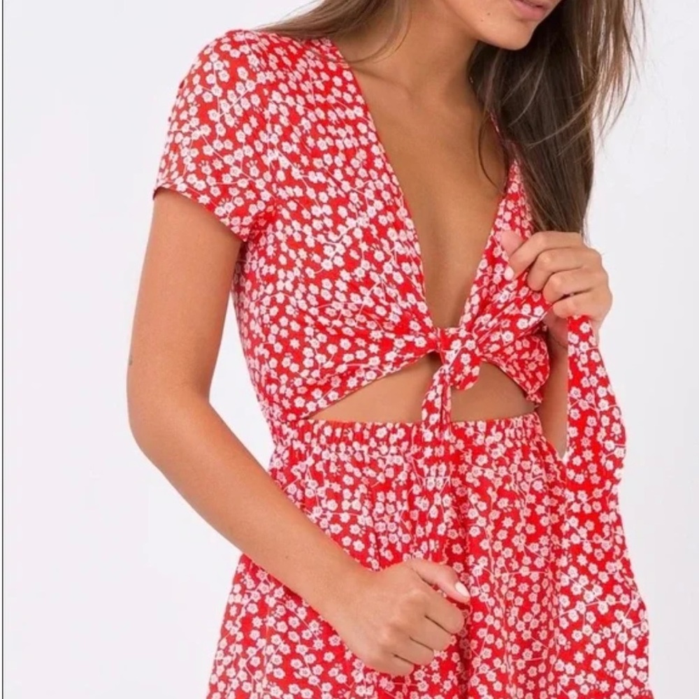 VIRGO TIE FRONT ROMPER RED
